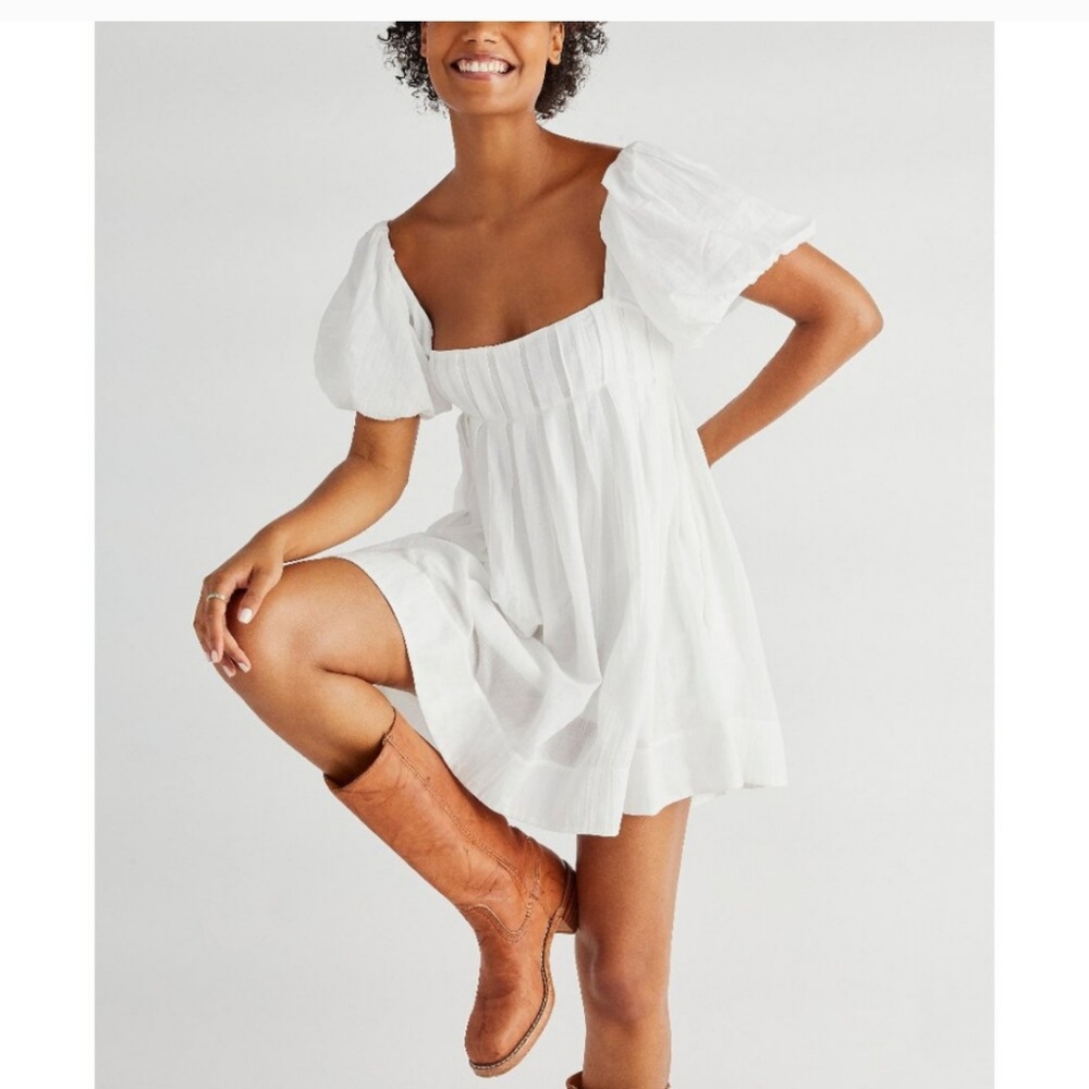 NEW FREE PEOPLE  Off White Mini Puff Sleeve Dress SZ XL - Picture 10 of 10